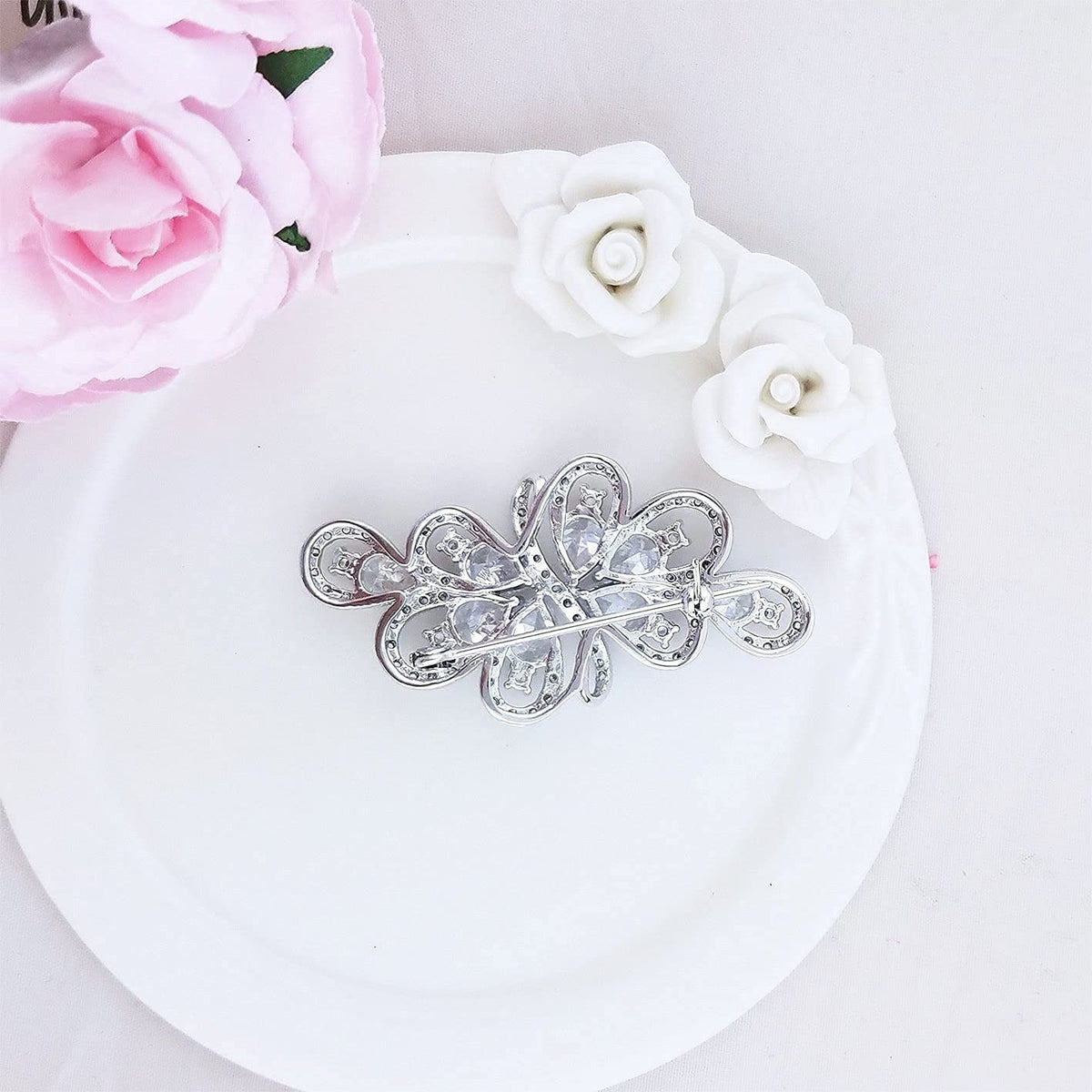 Cubic Zirconia Crystal Rhinestone Wedding Brooch Pin for Women Brides Jewelry
