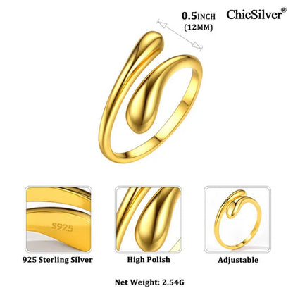 Chicsilver 925 Sterling Silver Ring Minimalist Teardrop Open Ring Eternity Ring