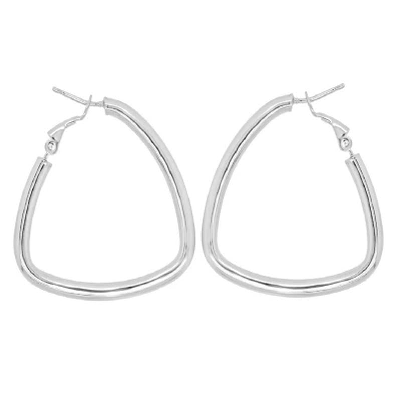 Italian Sterling Silver Triangular Geometric Hoop Ears