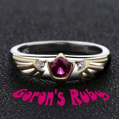 Gorons Ruby Hylian Crest Symbol Inspired Link Engagement Wedding Crystal Ring