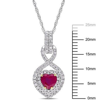 Ruby and 0.28 CT. Diamond Double Halo Infinity Heart Pendant in 14K White Gold