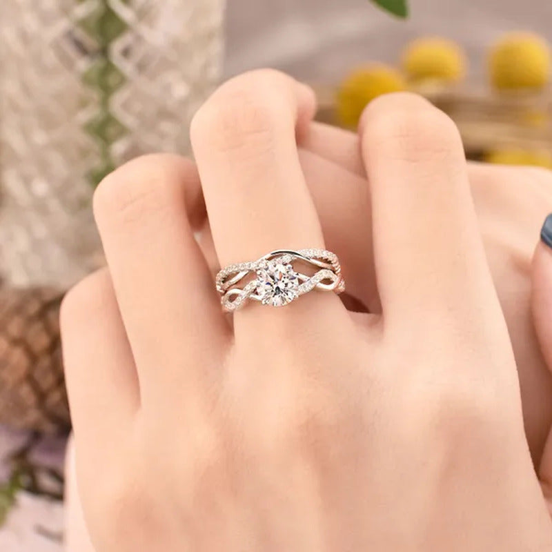 Newshe 2 Pcs 925 Sterling Silver Twist Cross Rings Wedding Engagement Ring Sets