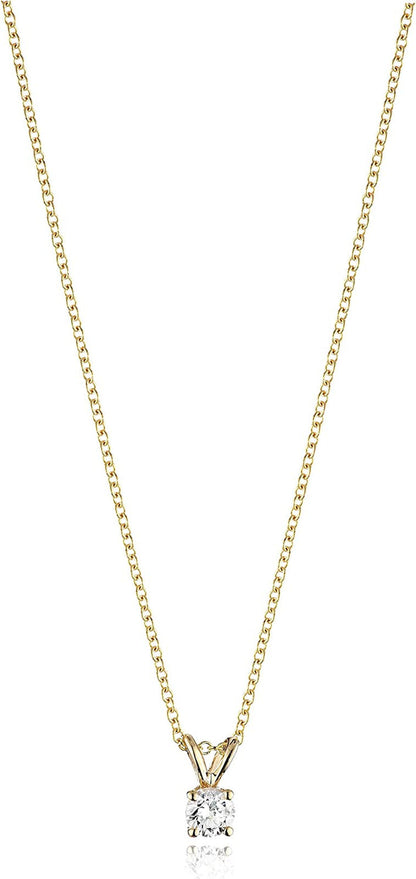 14K Yellow Gold 16" Adjustable to 18" 4-Prong Set Round-Cut Diamond Pendant (1/5