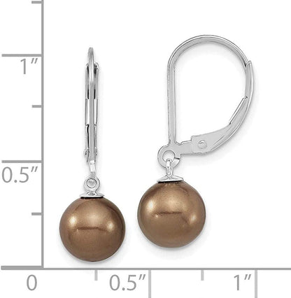 Sterling Silver Majestik Rh-Pl 8-9Mm Brown Imit. Shell Pearl Leverback Earr Styl