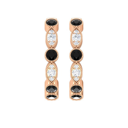 0.75 CT Black and White Diamond Hoop Earrings, Black Diamond Vintage Hoop Earrin