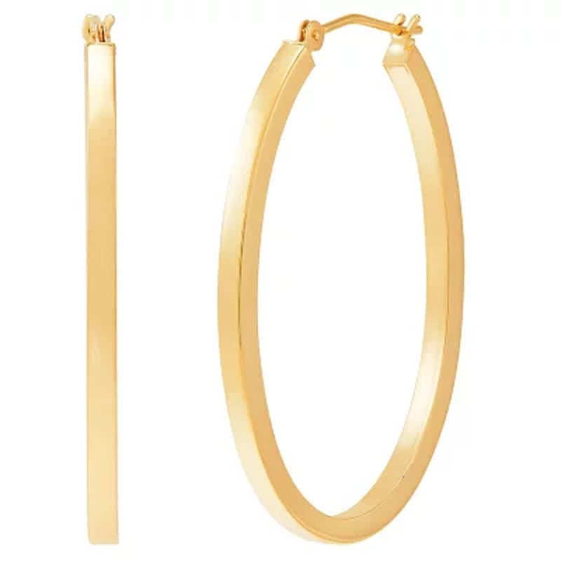 Polished Square Oval Tube Hoop Earrings in 14K Yellow Gold