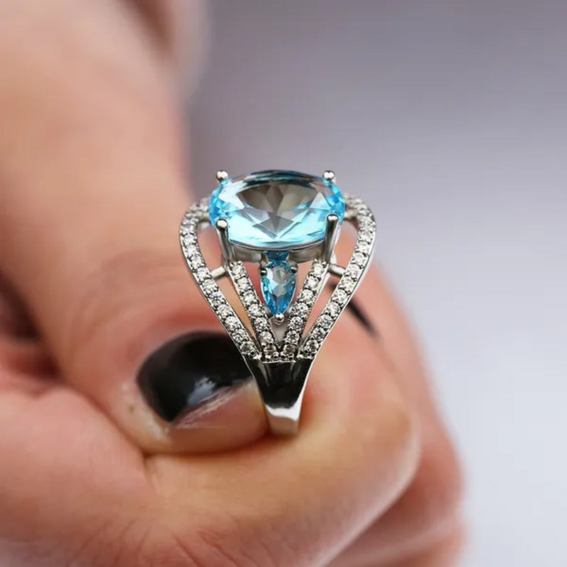 925 Silver Sea Blue Aquamarine Ring Anniversary Fashion Jewelry Anniversary Stat