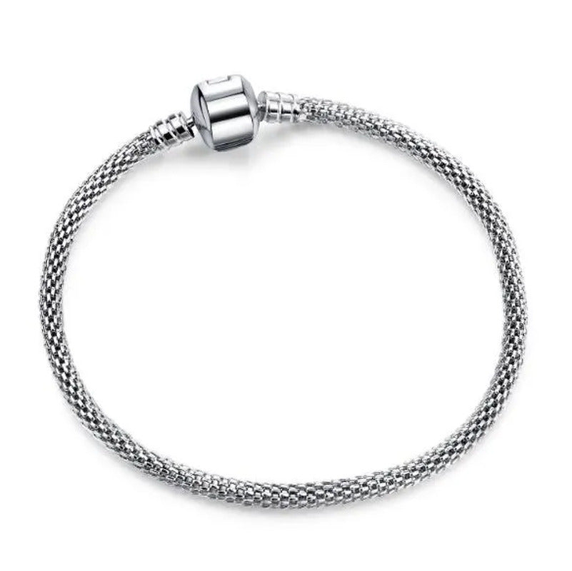 NEW Fashion 925 Sterling Silver White Flashing Double Sided Heart Snake Chain Br