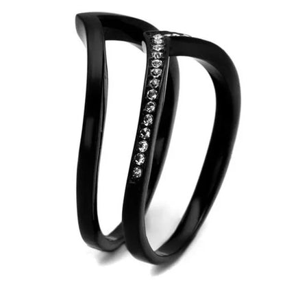 2 Piece Interchangeable Black Stainless Steel Crystal Fashion Ring Women'S 5-10