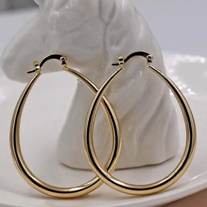 Simple Smooth Gold Plated Exaggerate Hoop Earrings Wedding Engagement Anniversar