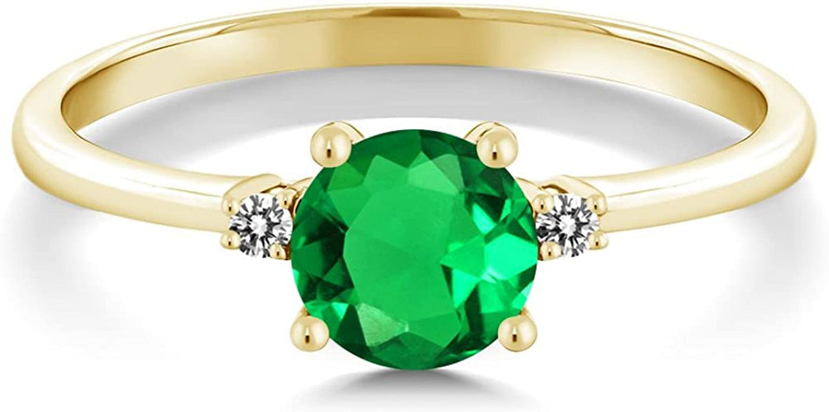 10K Yellow Gold Engagement Solitaire Ring Set with 0.80 Ct round Green Simulated