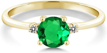 10K Yellow Gold Engagement Solitaire Ring Set with 0.80 Ct round Green Simulated
