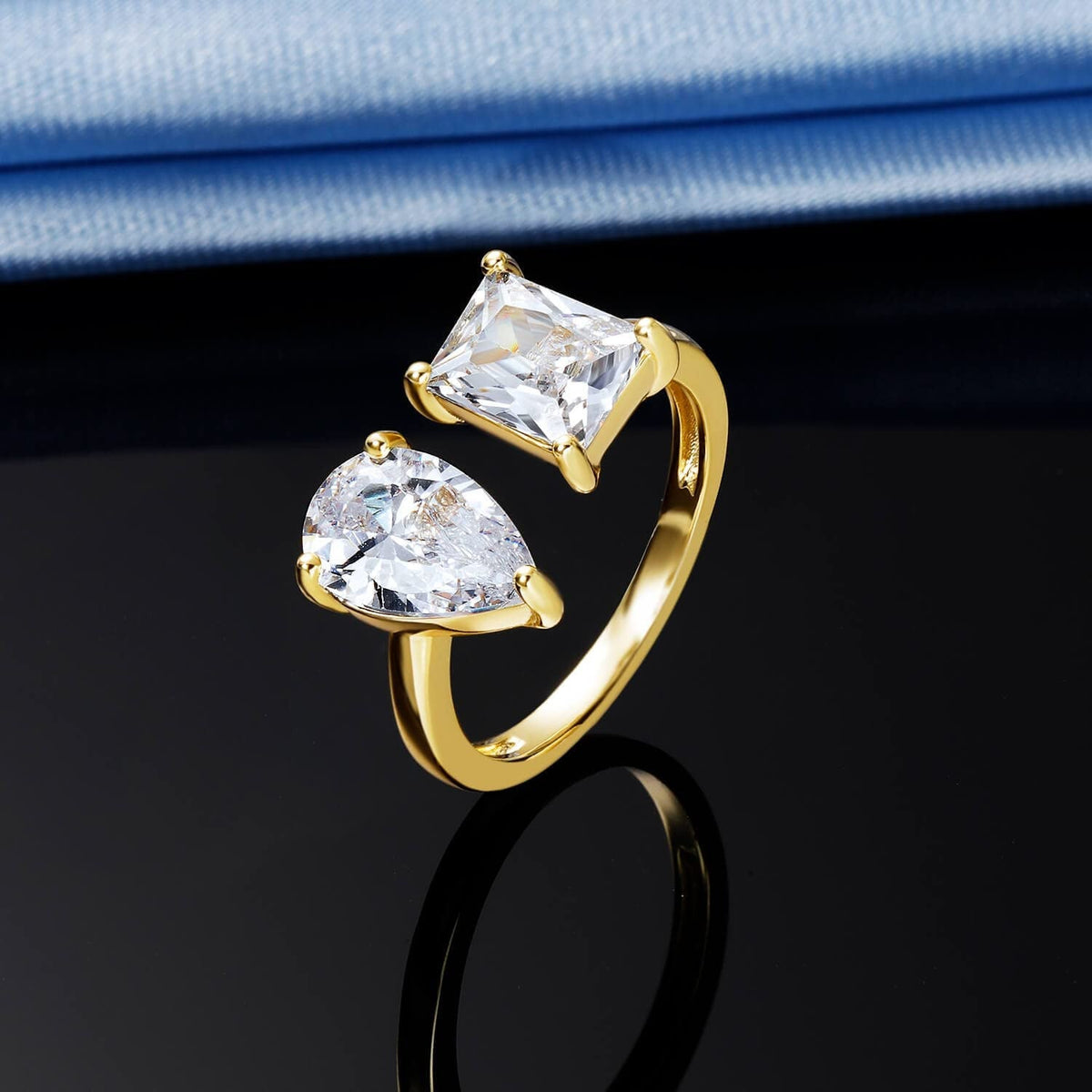 Adjustable Stretchy Eternity Ring,14K Gold Plated Pear / Square Cubic Zirconia O