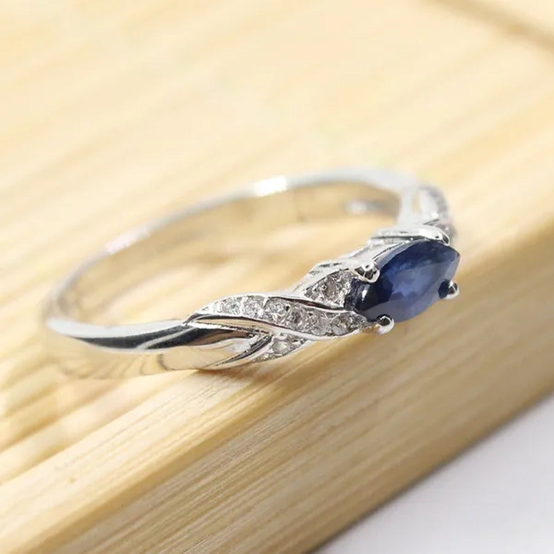 Hotsale Natural Sapphire Ring 3*6Mm Natural Sapphire Gemstone Silver Ring Solid