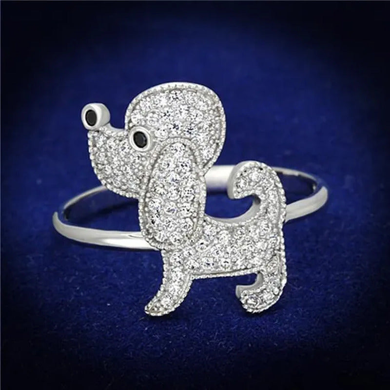 Women Rhodium 925 Sterling Silver Ring with AAA Grade CZ in Black Diamond - Size
