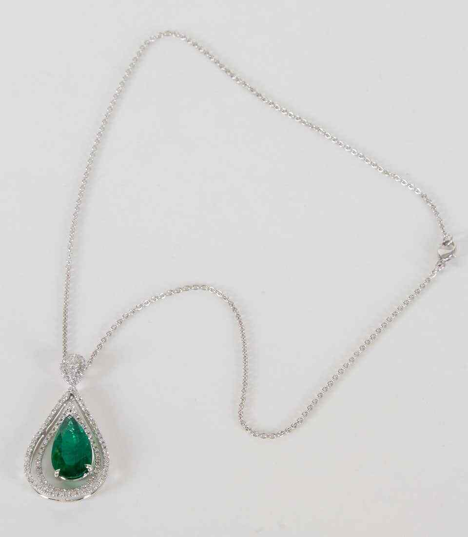 Green Emerald and Diamond Pendant