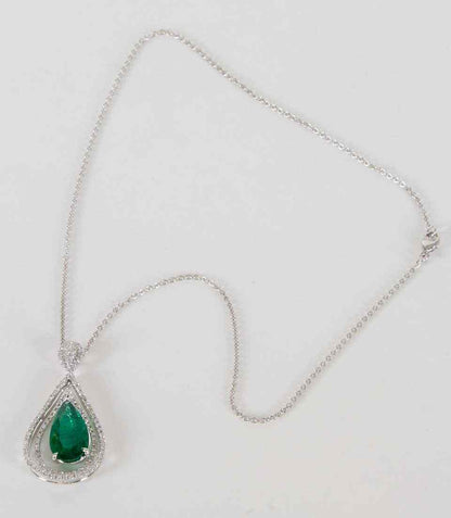 Green Emerald and Diamond Pendant