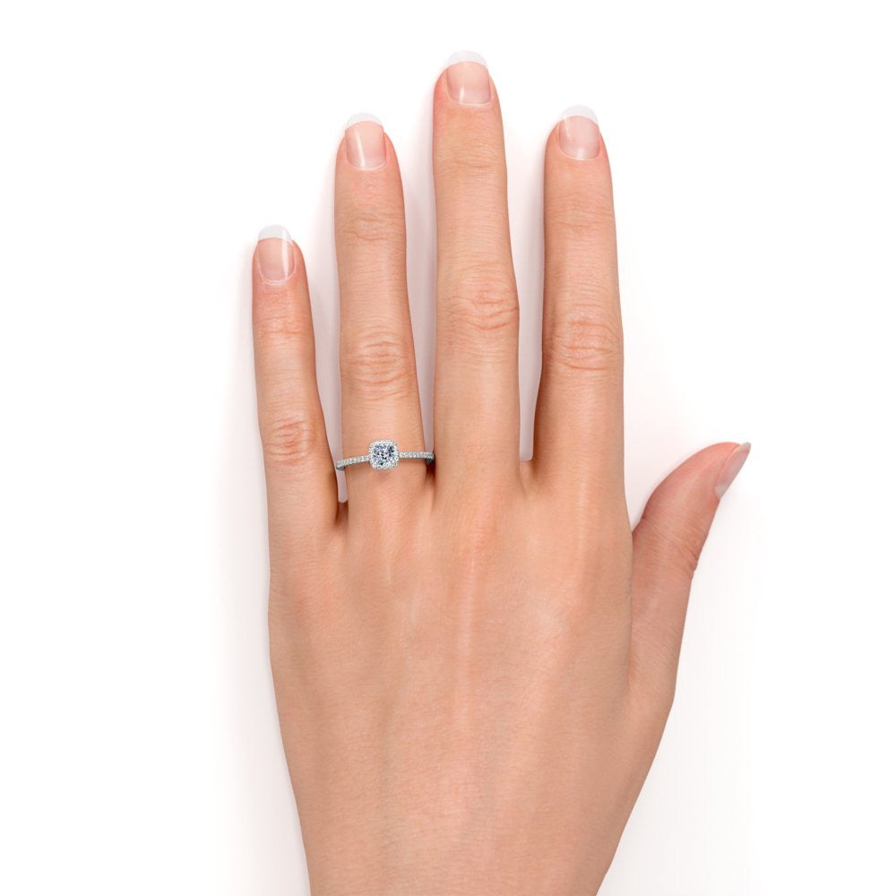 .50 Carat Cushion Cut Real Diamond Halo Engagement Ring in 10K White Gold