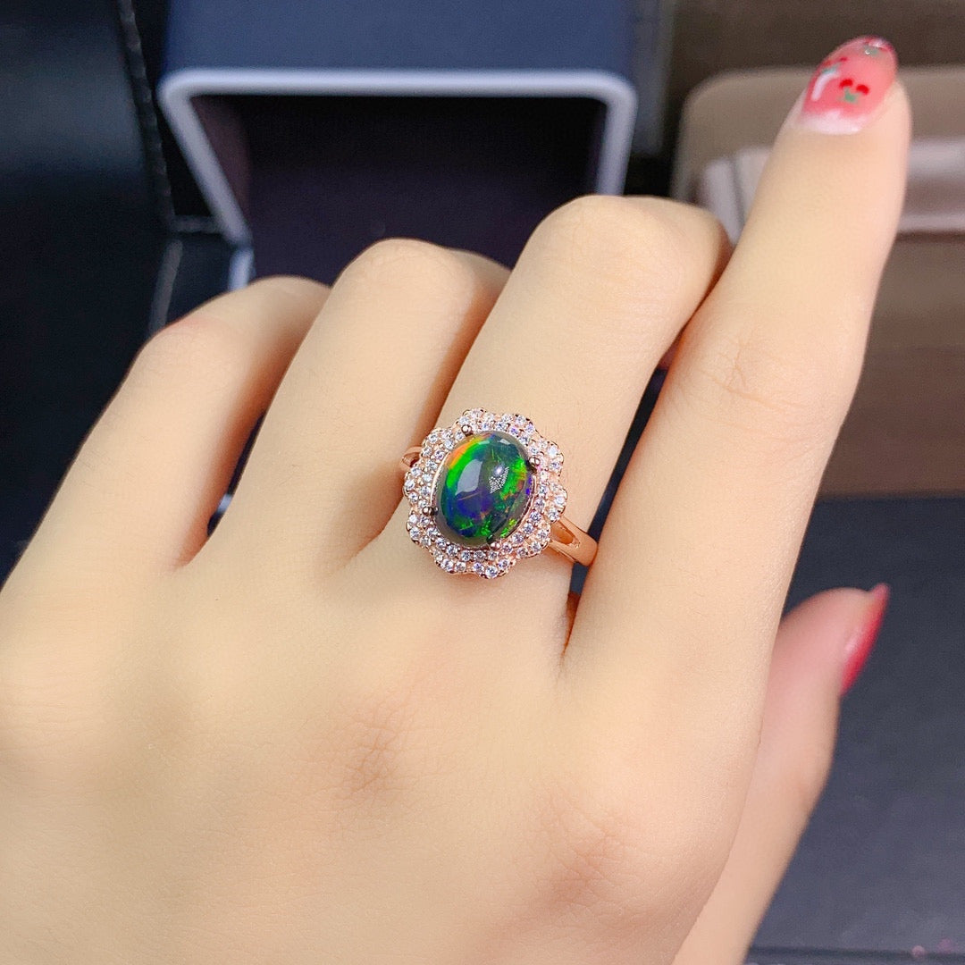 Natural Colorful Black Opal Set Ring Pendant Crystal Clean Color