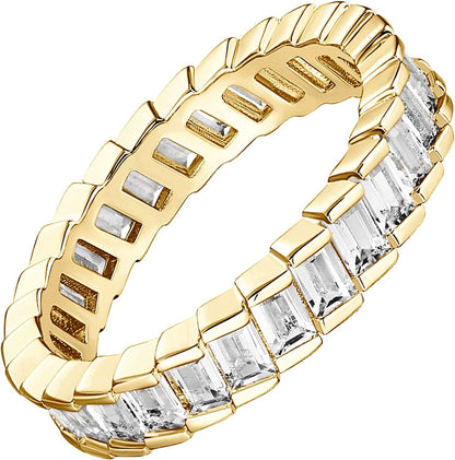 14K Gold Plated Cubic Zirconia Baguette Cut Eternity Bands for Women