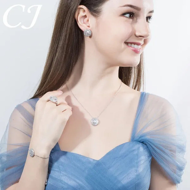 CANDICE Sparkling CZ Diamond White Gold Plated 4Pcs Wedding Jewelry Sets round P
