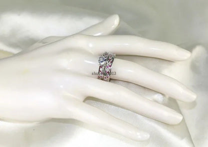 Cocktail Ring Heart CZ Ruby 10KT White Gold Filled Women'S Wedding Ring Sets Sz6