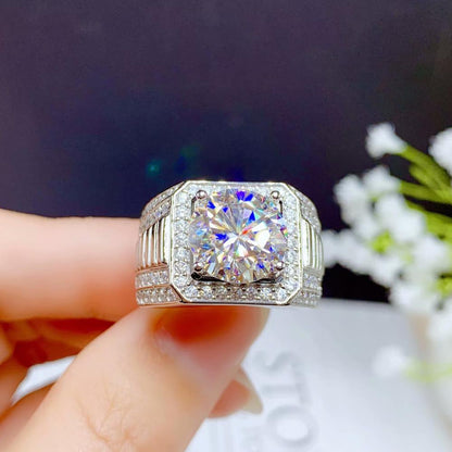5Ct Moissanite Men'S Ring, 925 Silver, Beautiful Firecolour, Diamond Substitute