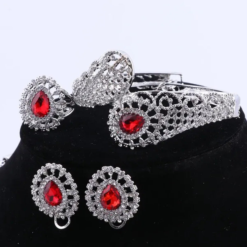 Vintage Turkish Women African Beads Jewelry Set Dubai Indian Crystal Ruby Weddin
