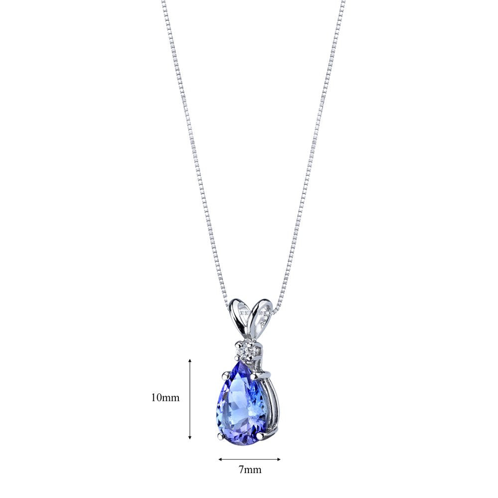 2.25 Ct Pear Cut Tanzanite and Diamond Pendant Necklace in 14K White Gold, 18"