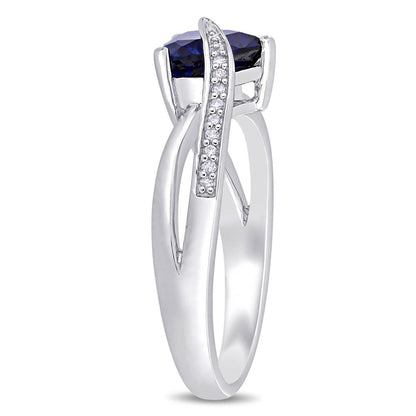 Miabella Women'S 1-7/8 Carat T.G.W. Heart-Shape Created Blue Sapphire and 0.05 C