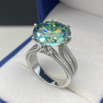 10 Carat Green Color Moissanite Ring S925 Silver Plate Pt950 White Gold