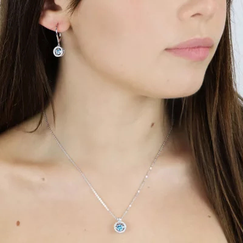 Dancing Blue Topaz Pendant and Earring Set in Sterling Silver
