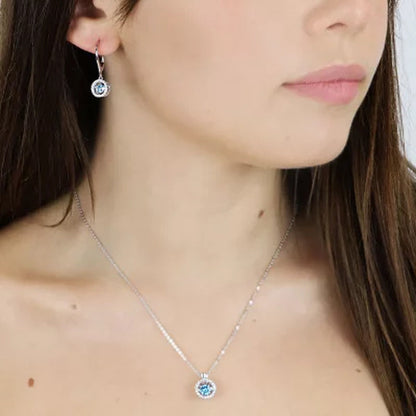 Dancing Blue Topaz Pendant and Earring Set in Sterling Silver