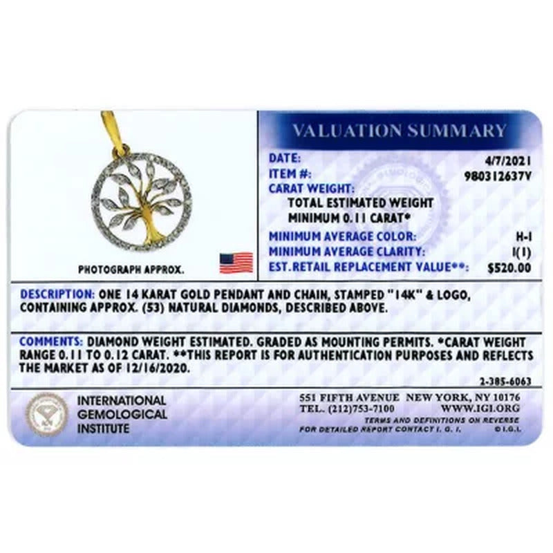 0.12 CT. T.W. Diamond Tree of Life Pendant in 14K Yellow Gold (I, I1)