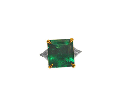 CERTIFICATE EMERALD SQUARE RING DIAMOND TRILLION SHAPE
