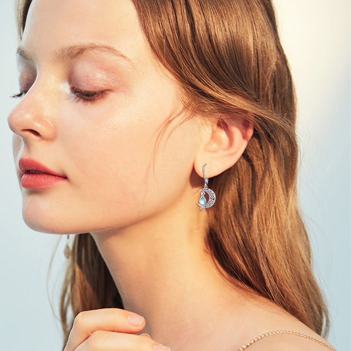 Moon Cat Earrings for Women Hypoallergenic 925 Sterling Silver Crescent Cat Drop