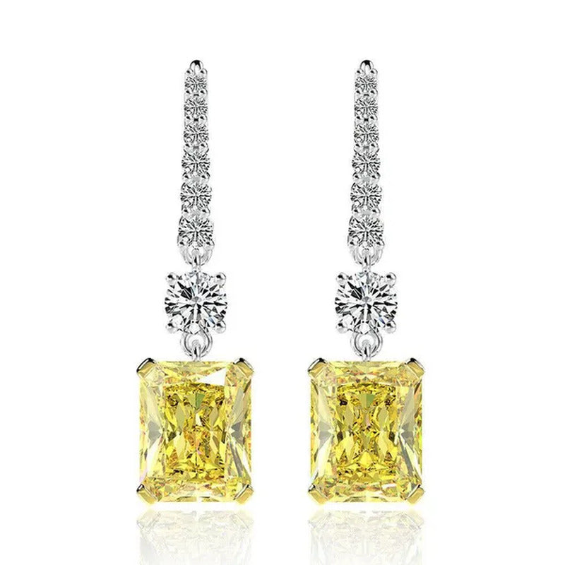 Fashion Bridal Wedding Earrings 925 Silver Hook Yellow Topaz Drop Earrings for W