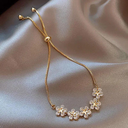 Fashion Crystal Zircon Five Flower Bracelet Adjustable Bangle Women Jewelry