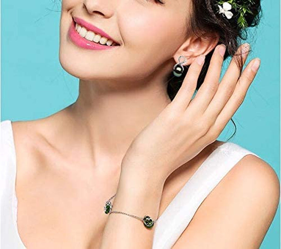 CHAULRI Infinity Earrings AAA Quality Genuine Tahitian Black Pearl 8-9Mm 18K Gol