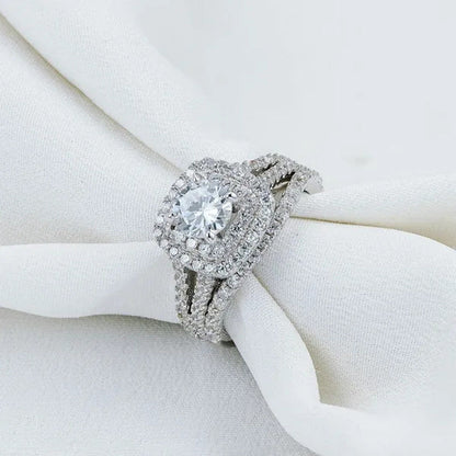 Newshe 2Pcs Wedding Ring Set Solid 925 Sterling Silver AAAAA CZ Simulate Diamond
