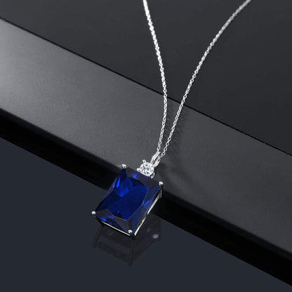 925 Sterling Silver Blue Created Sapphire and White Topaz Women'S Pendant Neckla