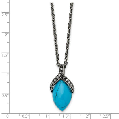 Stainless Steel Simulated Turquoise Marcasite Antiqued Necklace Chain