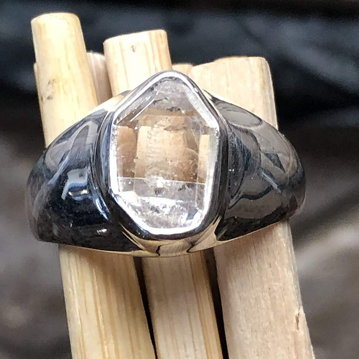 Natural Herkimer Diamond 925 Solid Sterling Silver Unisex Ring Size 7.75