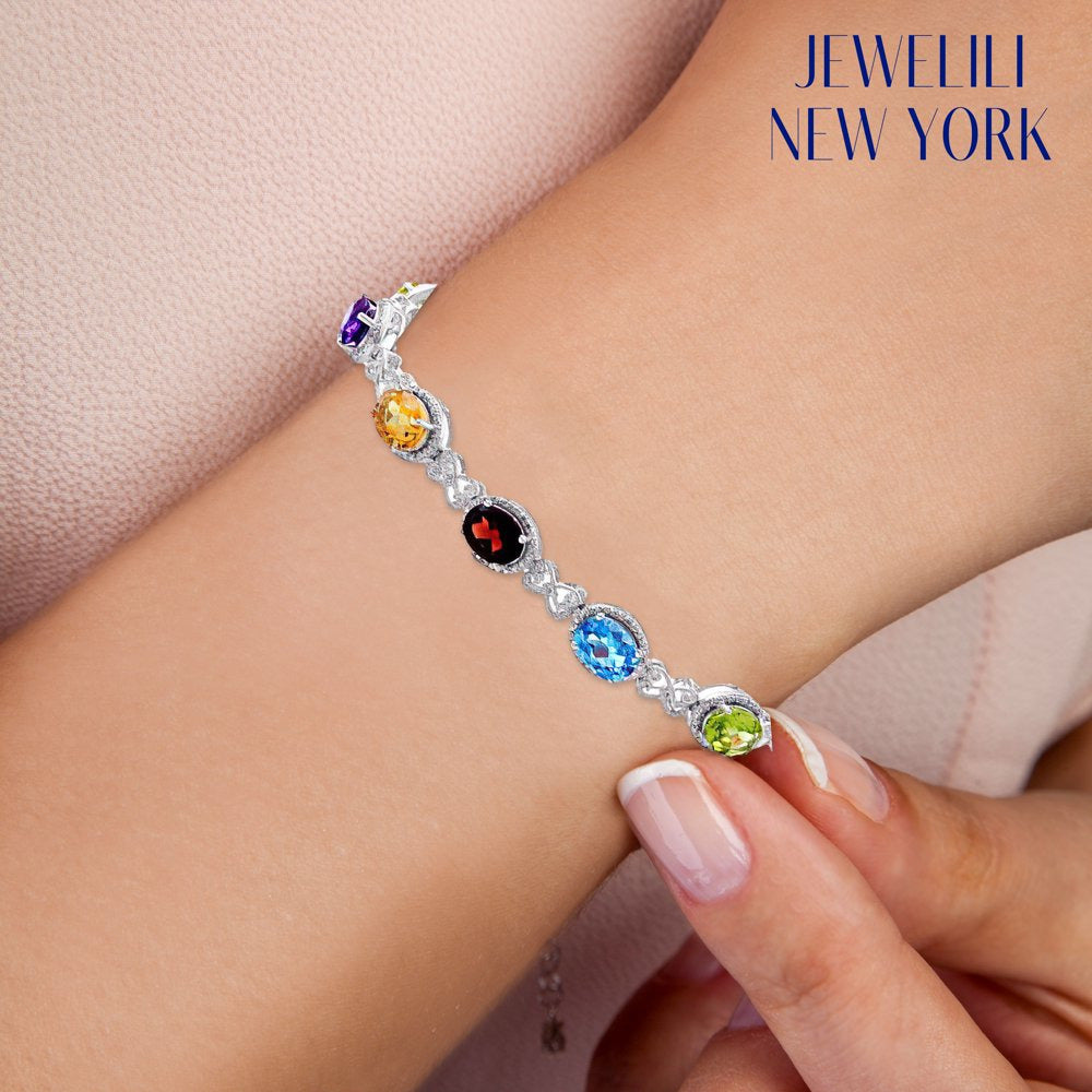 Sterling Silver 8X6Mm Oval Blue Topaz, Peridot, Amethyst, Citrine and Garnet Mul