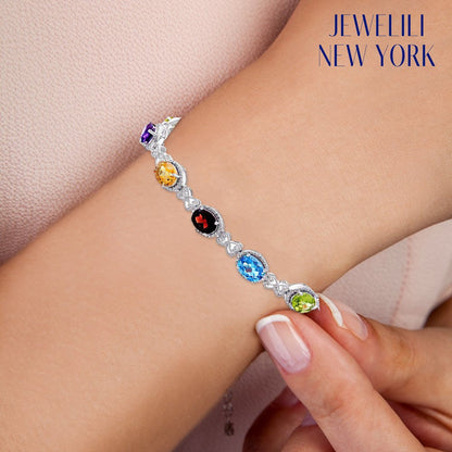 Sterling Silver 8X6Mm Oval Blue Topaz, Peridot, Amethyst, Citrine and Garnet Mul