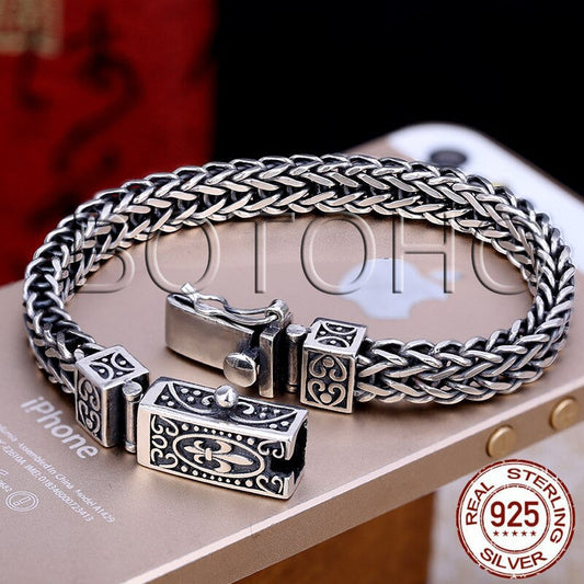 Pure Silver Handmade 925 Sterling Silver Bracelet Men'S Vintage Thai Silver