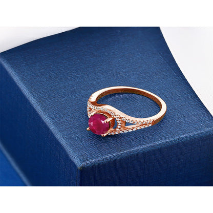2.31 Ct Oval Red Ruby 18K Rose Gold Plated Silver Ring