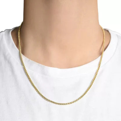 Hollow round Box Necklace 22", 2.4Mm in 14K Yellow Gold