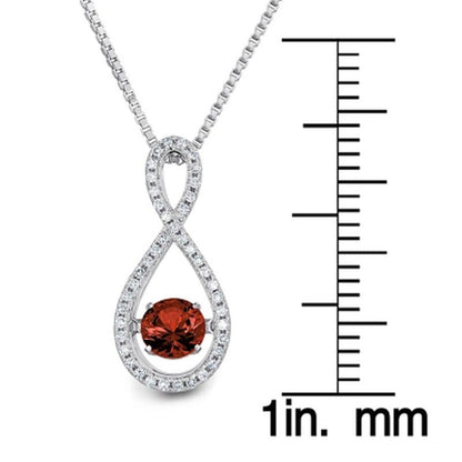 Dancing Garnet and 0.12 CT. T.W. Diamond Infinity Pendant in Sterling Silver