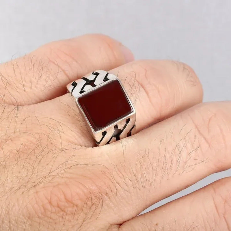 Business Men 4.25CT Natural Square Ruby Ring Fashion 925 Sterling Silver Birthst